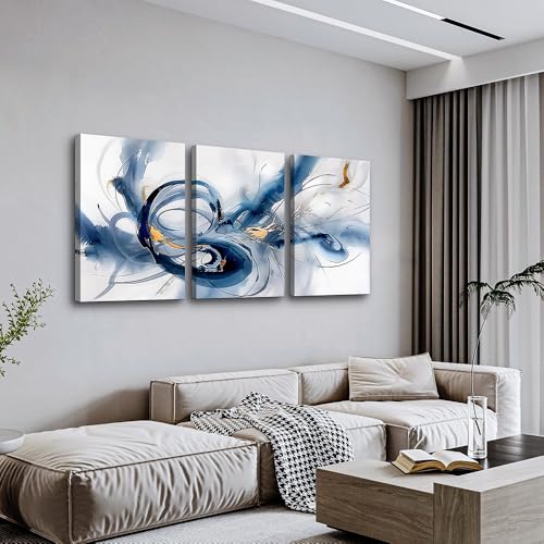TTHYUEWS Abstract Canvas Wall Decor - Bedroom & Living Room Modern Office Art - Minimalist Blue Ink Wall Paintings - 3 Pieces - color: Ink Wall Paintings, size: 16x24inches*3pcs