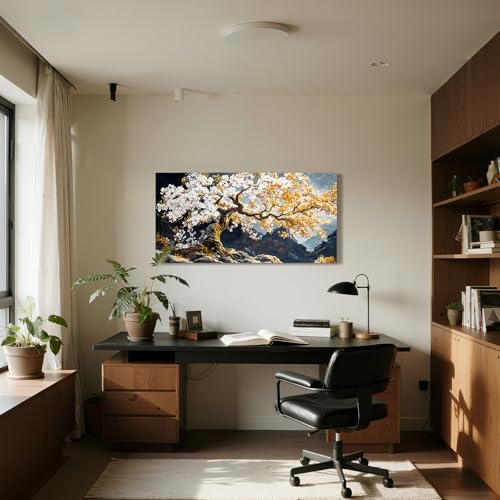 imjiayu Tree Wall Art, Zen Canvas Print, Gold Blossom Mountain Artwork - color: Ancient Tree, size: 40"L x 20"W