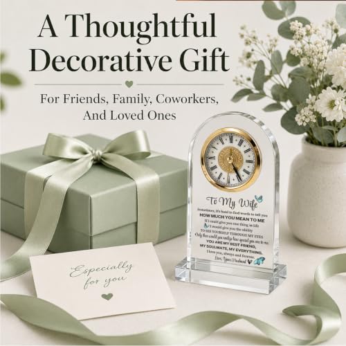 Wife Acrylic Clock Gift from Husband: Unique Birthday, Christmas, Thanksgiving Blessings, Mother's Day, and Valentine Gifts - Elegant Desk Clock with Base for Wife Who Has Everything, 4.3 x 7.8 In - color: Gift 04