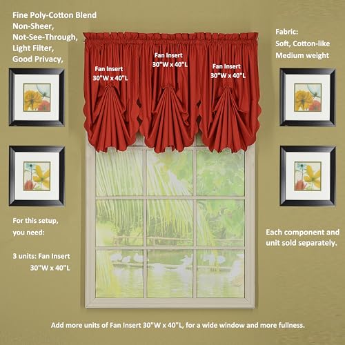 Today's Curtain, Orleans Scallop Curtain, Brick Red Fan Insert, 30" W x 40" L, Brick Red - color: Brick Red, size: 30"W x 40"L (Pack of 1)