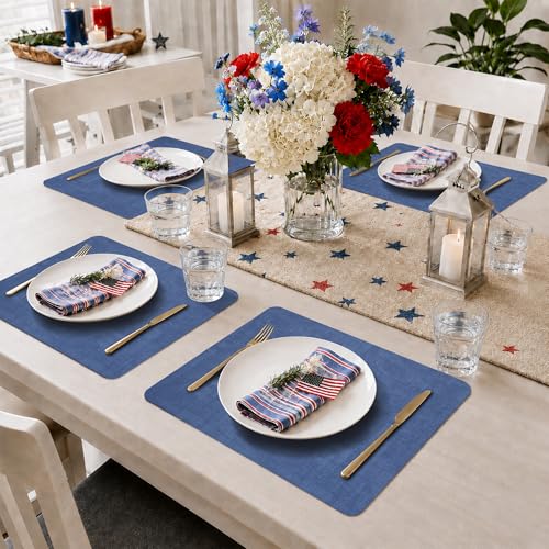 Maxpearl Faux Leather Placemats Set of 6, Easy to Clean, Navy Blue - color: Navy Blue