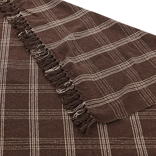 Creative Co-Op Recycled Cotton Blend Throw Blanket with Fringe, Brown Plaid One Size (Pack of 4) - color: Brown, size: One Size (Pack of 4)