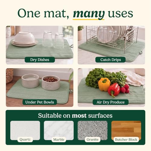 Cuisinart Dish Drying Mat for Kitchen Counter, 2-Pack XL 18"x24" - color: Horizontal Stripes Sage