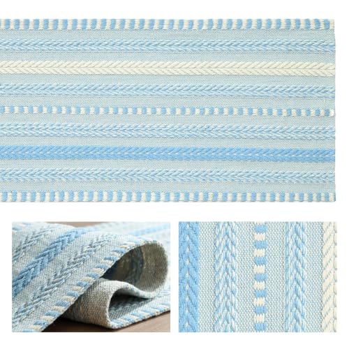 Artoid Mode Sky Blue Farmhouse Stripe Braided Table Runner 12x72 Inch - color: Sky Blue, size: 12" x 72", Table Runner