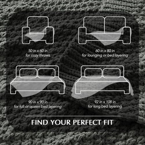EVERGRACEHOME Chunky Chenille Knit Throw Blanket, 108x92, Charcoal Gray - color: Charcoal Gray, size: 108" X 92"