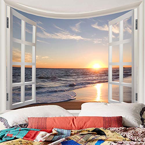 Homiest 3D Ocean Sunset Tapestry, Beach Landscape Wall Decor, 51x59 Inches - size: 59"L x 51"W