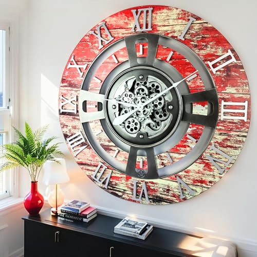 ImprovingLife The Gears Clock Real Moving Gear Wall Clock England Line (Red Lava, 36 inches (90 cm)) - color: Red Lava, size: 36 inches (90 cm)