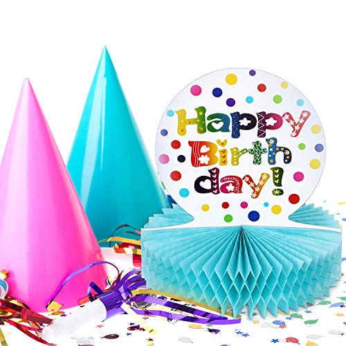 Rainbow Birthday Honeycomb Centerpiece for Table Decorations, 2 Pack