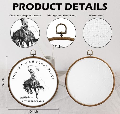QKX Cowboy Wall Decor, Western Decor for Home, Printed Canvas Wall Hanging for Bedroom Kitchen Office, Round Wall Decoration, Ranch Decoration, Circular Wall Hanging with Hooks,5 - color: Cowboy04