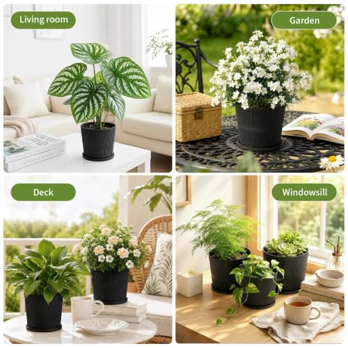 5 Plant Pots Indoor,4.8+5.5+6+6.5+7 In Flower Pots with Saucers & Drainage - color: Black, size: 4.8''+5.5''+6''+6.5''+7''