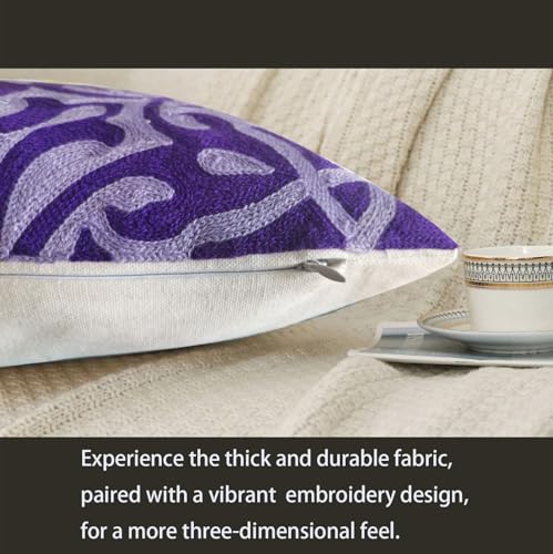 Embroidered Decorative Couch Pillow Cover 18"x18" Astra Purple Trellis Throw Pillowcase 1PC Floral Patterned Purple Geometric Cotton Canvas Square Cushion Case Sofa Bed Living Room Decor - color: 1pc Astra Embroidery Purple, size: 18" x 18" (Pack of 1)