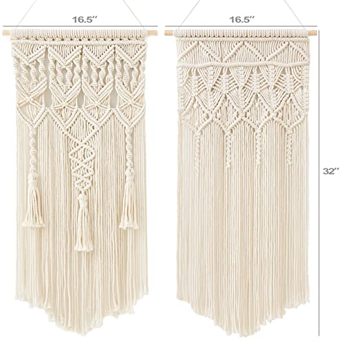Mkono 2 Pcs Macrame Wall Hanging, Boho Woven Chic Tapestry Decor, Ivory - size: Large