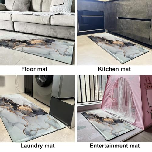 Mrcrypos Luxury Black and Gold Marble Kitchen Rugs PVC Leather Waterproof - color: Black Marble, size: 23.5" W x 70" L