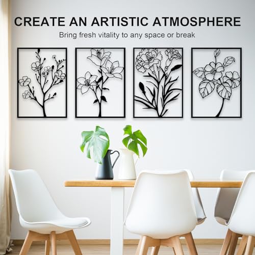 Metal Flower Wall Decor Art Living Room, Black Floral Wall Art Home Decor - size: M 11 x 15.7