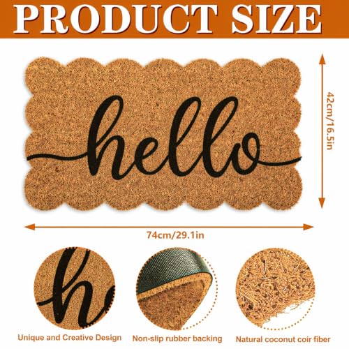 Whaline Scalloped Natural Coir Welcome Doormat, Hello, 16.5 x 29.1 Inch