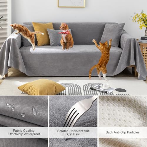 STACYPIK Waterproof Anti-Scratch Sofa Cover for Dogs, Anti Slip Couch Cover - color: A-waterproof-grey, size: Medium-I Size(71" X90")