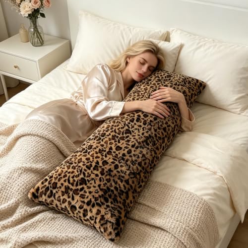 Cheetah Body Pillow Cover 20x54, Faux Fur Fluffy Leopard Long Pillowcase Soft Shaggy Plush Fuzzy Cheetah Print Body Pillow Cover with Zipper for Bed Sofa Couch, Cozy Side Sleeper Pillow Cover - size: 54"x20"(Pack of 1)