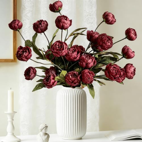 6Pcs Burgundy Peony Artificial Flowers for Vase - color: Burgundy, size: 6Pcs