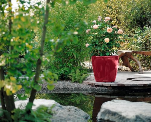 Lechuza Classico LS 28 Scarlet Red High Gloss, Self-Watering Round Planter, D11 H10.2 in - color: Red High-gloss, size: D28 H26 cm