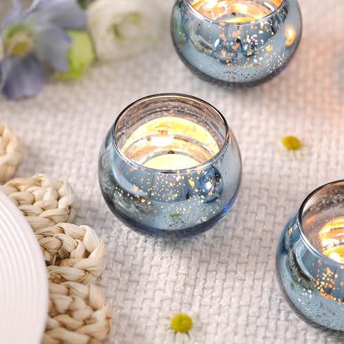 Volens 24PCS Blue Votive Candle Holder Bulk, Round Mercury Glass Votives - color: Blue, size: 24 PACK