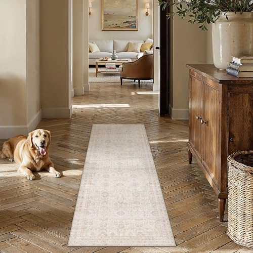 2x6 Apricot Runner Rug Neutral Distressed Carpet - color: Accent | Beige Multi, size: 2' x 6' (Runner)