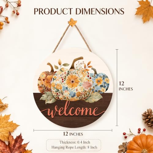 Fall Floral Pumpkin Decorations for Home, Fall Welcome Wooden Sign - color: Orange