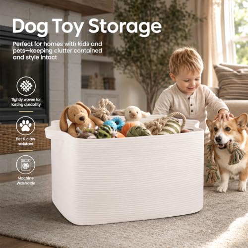OIASKET 108L Extra Large Blanket Basket Living Room, 24.8" x 16.2" x 16.2" - color: White, size: 24.8" x 16.2" x 16.2"