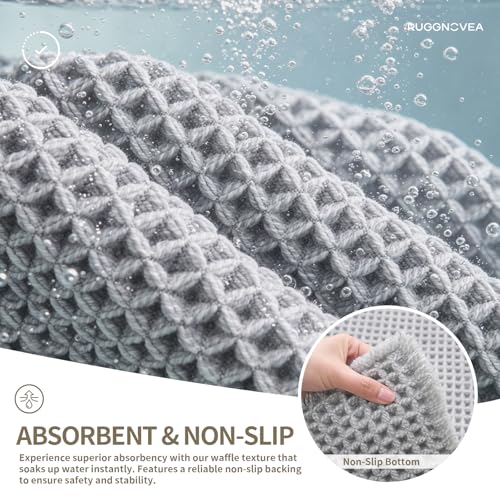 Waffle Bath Mat with Tassels 32x20 Non Slip Absorbent, Light Grey - color: Light Grey, size: 32" X 20" (Bathroom Rug)