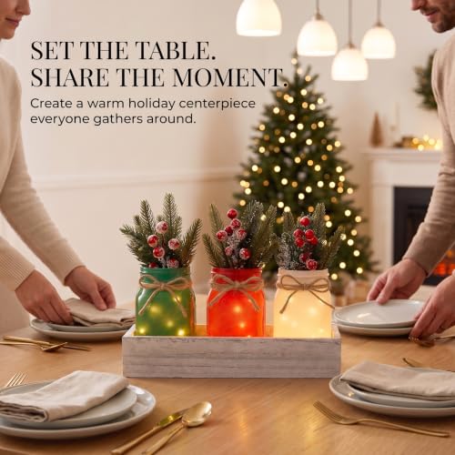 Christmas Mason Jar Table Centerpiece with LED Fairy Lights - color: Jar-christmas