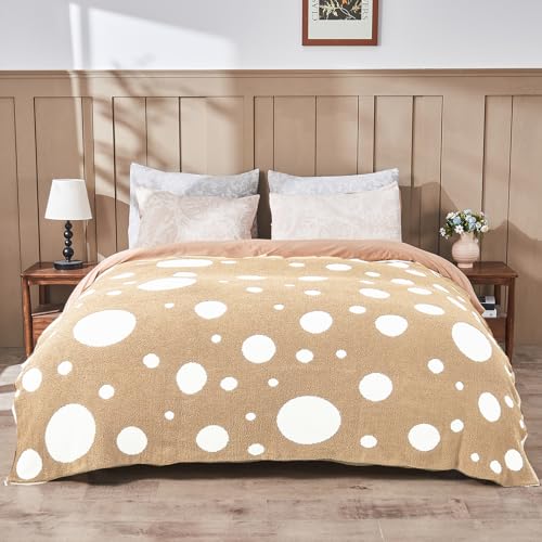 CozeCube Reversible Knit Throw Blanket, Beige White Polka Dot, 50"x60" - color: D-beige and White, size: 50"x60"