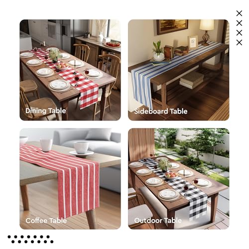 Encasa XO Table Runner, Woven Cotton Dining Linens 13"x36" Beige - color: Ticking Beige, size: 13x36 in
