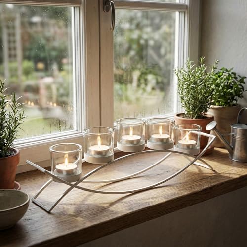Seraphic Table Centerpieces for Dining Room, Tealight Candle Holder, White - color: White, size: 5 Cup