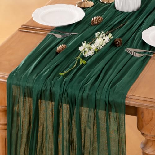 Cheesecloth Table Runner Fall Boho Wedding Birthday Home Decor - color: Emerald Green, size: 10ft 10Pack