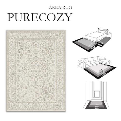 PureCozy 8x10 Taupe Area Rug Washable Non Slip Large Vintage Living Room - color: Taupe Multi, size: 8' x 10' (Rectangular)