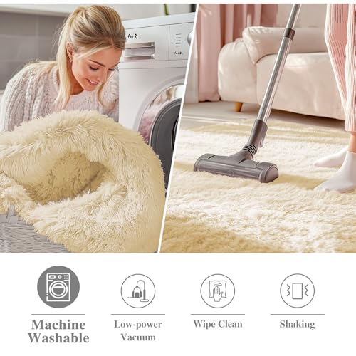 OLANLY Cream Round Rugs for Bedroom - Machine Washable, 2 ft Circle Area Rugs for Living Room, Soft and Fluffy Shaggy Carpet for Teen Girl and Boys, Nursery Rooms, Dorms, Home Decor Aesthetic - color: Cream, size: 2 Ft Round