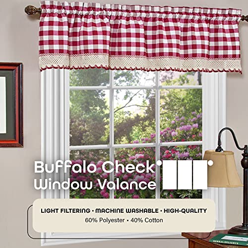 Achim Buffalo Check Valance Window Curtains-58 Inch Width, 14 Inch Length-Burgundy Red & White Plaid-Light Filtering Farmhouse Country Drapes for Bedroom Living & Dining Room Home Decor, (Pack of 12) - color: Burgundy Red, size: 58"W x 14"L (Pack of 12)
