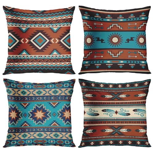 Throw Pillow Covers, Boho Geometric, Set of 4, 18"x18" - color: Southwestern Tribal
