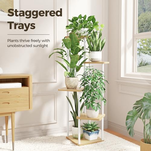 Bamworld White Plant Stand Indoor Corner Plant Shelf for Multiple Plants - color: White Oak, size: 5 Tier