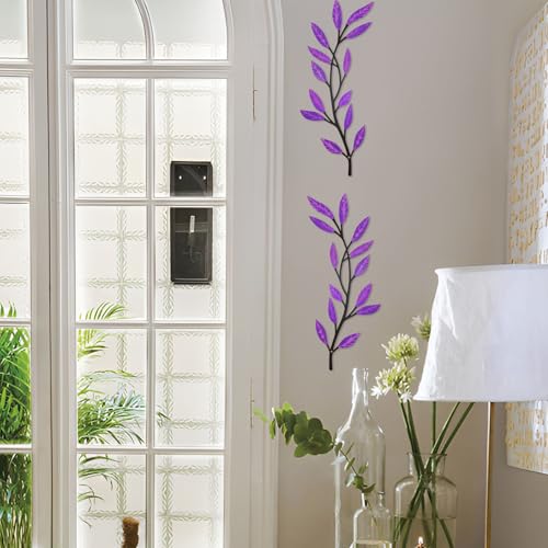 AHYS Metal Tree Leaf Wall Decor 2 PCS Rustic Vine Branch Leaf Wall Art for Living Room Bedroom Bathroom Decorations - Purple - color: Purple