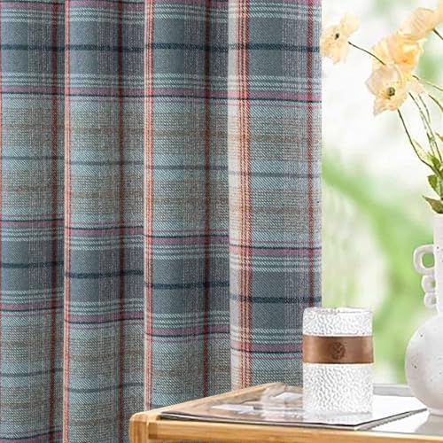 always4u Plaid Tartan Curtains for Living Room Bedroom Check Curtains Grommet Window Treatments 2 Panels Blue Pink 54 * 84 Inches - color: Blue/Pink, size: 54"W x 84"L (Pack of 2)