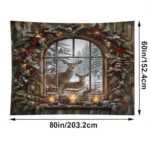 Bgdfhk Christmas Deer Window Scene Decorative Wall Tapestry 60"x80", Soft Polyester Lightweight Tapestry Blanket for Bedroom Living Room Dorm Apartment Home Decor - color: Christmas Deer Window Scene, size: 80"L x 60"W