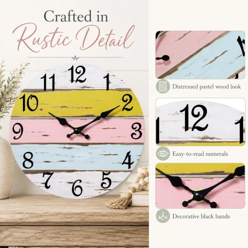 CHYLIN Wall Clock Silent Non-Ticking Battery Operated Pink Yellow Striped - color: C-pink Yellow Striped, size: 8 inch