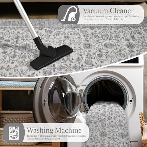 Machine Washable Hallway Runner Rug: 2'x6' Kitchen Rugs - color: Beige/Grey/Multi, size: 2' x 6' (Rectangular)