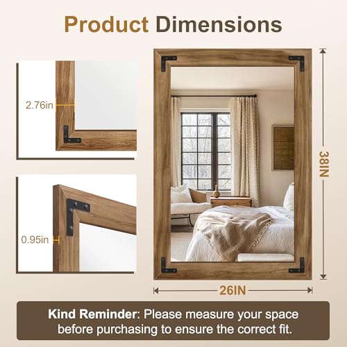 AMOISE Farmhouse Bathroom Vanity Mirror 38"x26" Vintage Rustic Wall Mirror - size: 38"L x 26"W