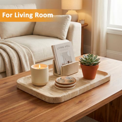 Marble Bathroom Vanity Tray, Rectangular Marble Decorative Tray - color: Light Khaki