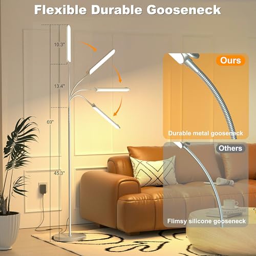 Yikuneng Dimmable LED Floor Lamp, Super Bright Reading Lamps Floor Standing lamp with Remote & Touch Control, Stepless Dimming & 2700K-6500K Color Temperature, for Living Room Bedroom Office, Gray - color: Gray