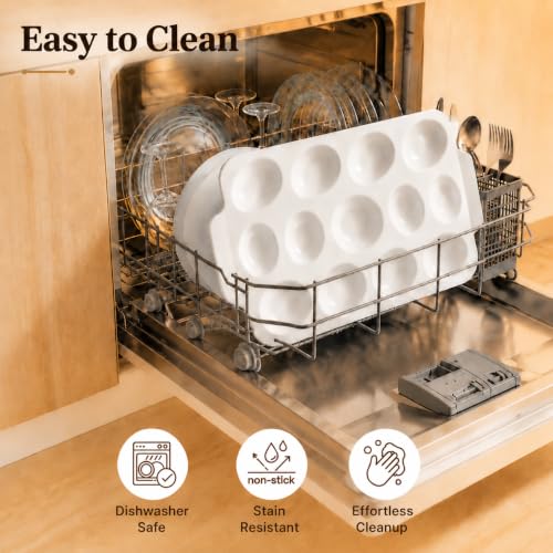 Ceramic Deviled Egg Tray 12 Slots + Sauce Center, 12 Inch for Easter Party