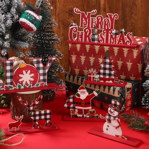 Blosssound 6 Pcs Christmas Wooden Centerpieces 3D Table Decorations