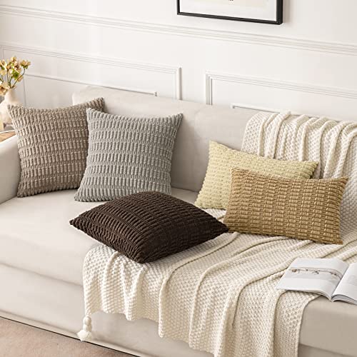 MIULEE Lumbar Corduroy Decorative Throw Pillow Covers 12x20 Beige Pack of 2 - color: Beige, size: 20" x 12" (Pack of 2)