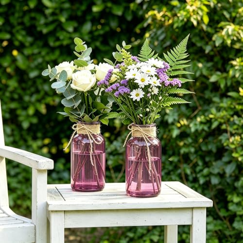 Mason Jars for Centerpiece Glass Flower Bud Vase Purple Vases, 6 Pc - color: Purple